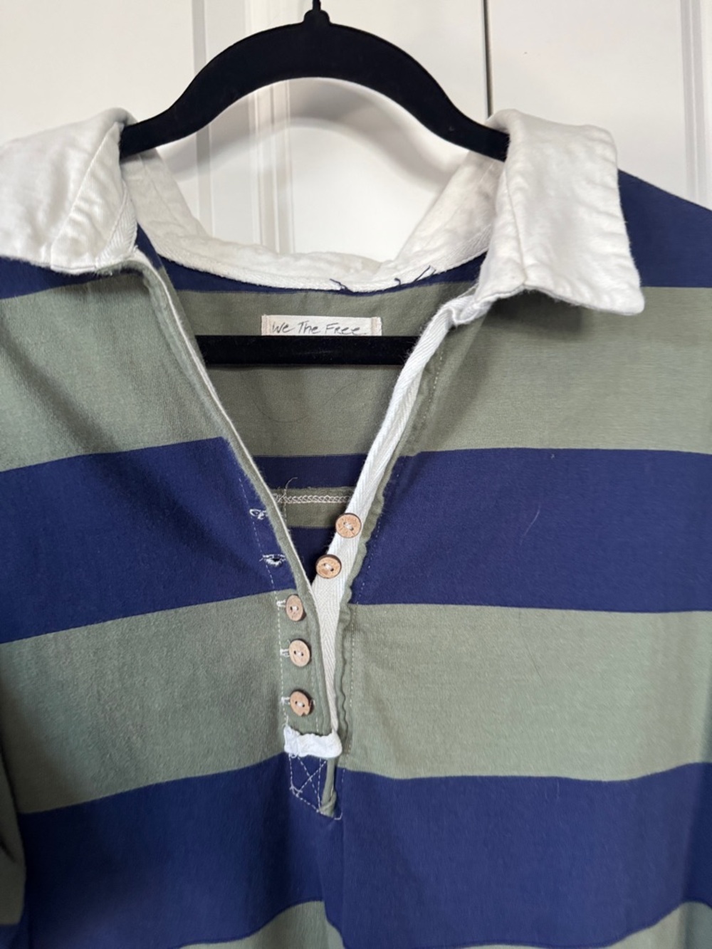We The Free Olive Green and Navy Blue Striped Rugby Polo - Picture 3 of 10